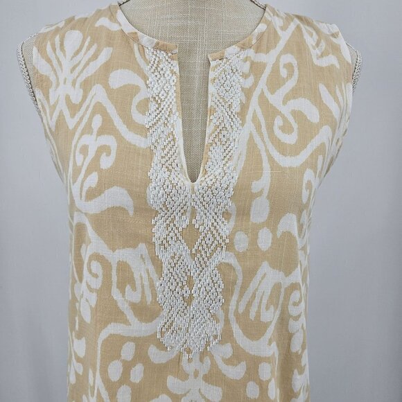 Sheridan French Printed Embroidered Split Neck Tank Top Women's 4 Preppy Beach - Picture 3 of 12